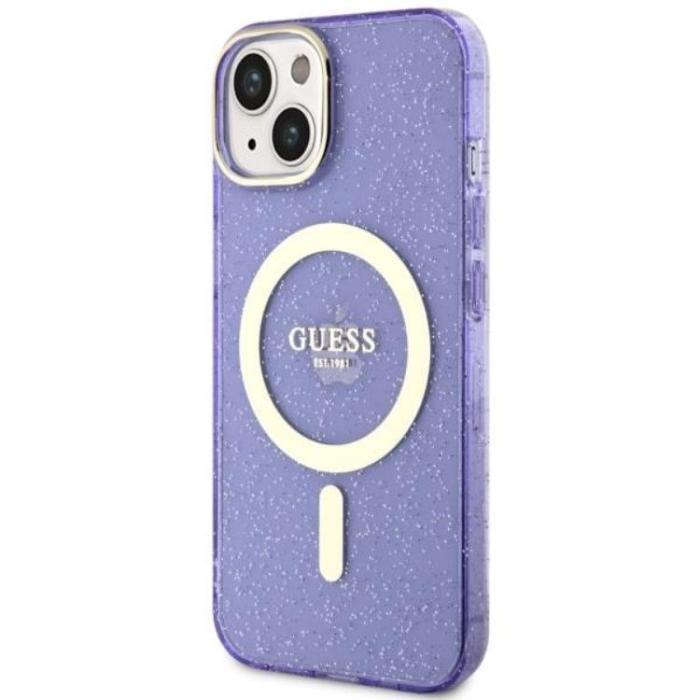 Guess - Guess iPhone 14 Plus Mobilskal MagSafe Glitter Guld - Lila