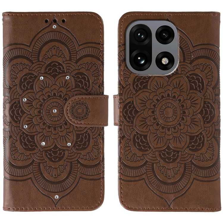 OnePlus 15 5G Konstläder Plånboksfodral Mandala Imprint Rhinestone - Brun (Brun) | 2353 | AlltMobil