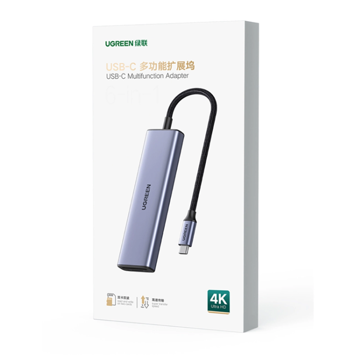 Ugreen - Ugreen 6in1 HUB USB-C Till HDMI, SD/TF Kortläsare, 3xUSB-A 3.0