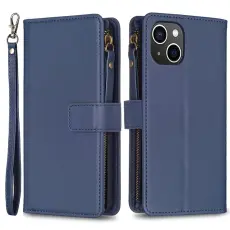 OEM - iPhone 15 Plus Pl&aring;nboksfodral Zipper Flip - Bl&aring;