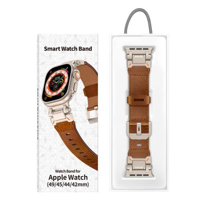 Boom of Sweden - Apple Watch Ultra (49mm) Armband Titanium Äkta Läder - Brun