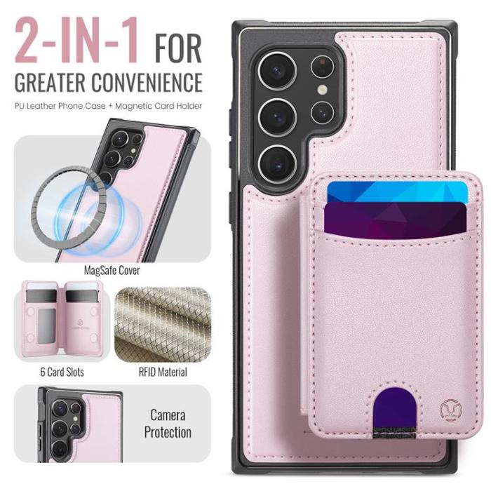 OEM - JEEHOOD Samsung Galaxy S22 Ultra 5G Fodral KonstLäder - Rosa