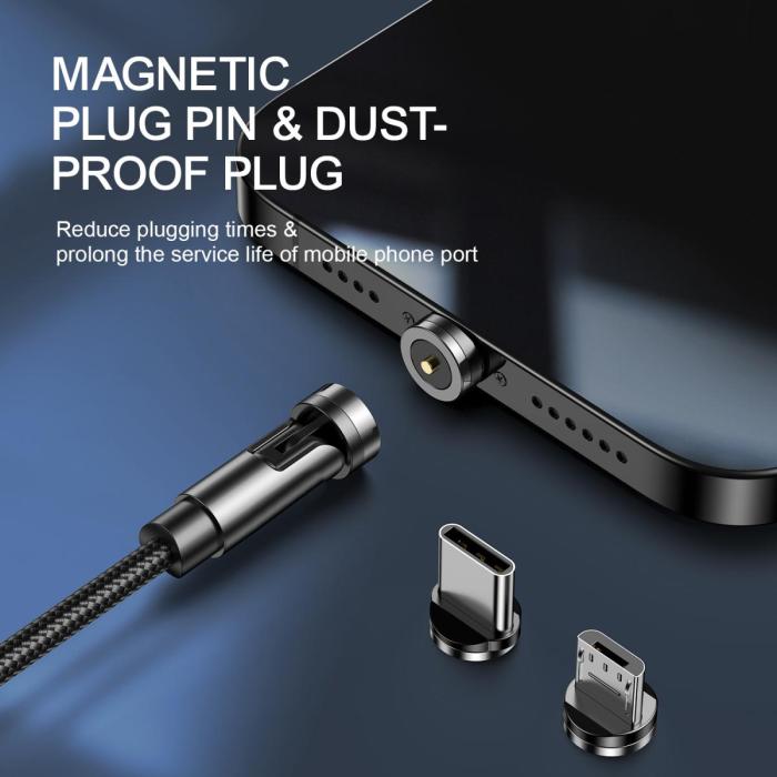 UTGATT - Joyroom 3in1 360° Magnetkabel Lightning, USB-C, Micro-USB, 2.4A 1.2m