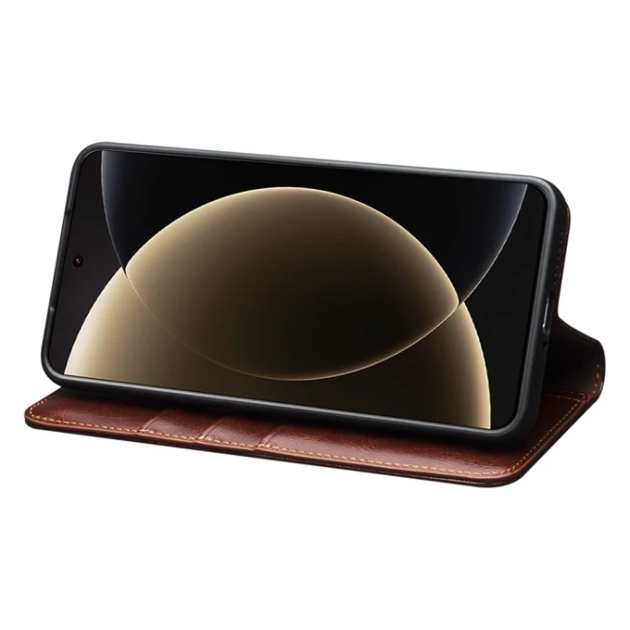 QIALINO - Qialino Xiaomi 15 Ultra Plånboksfodral Äkta Läder Cow - Brun