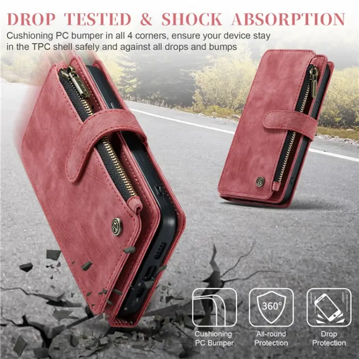 Caseme - CASEME iPhone 15 Pro Plånboksfodral C30 Zipper - Röd