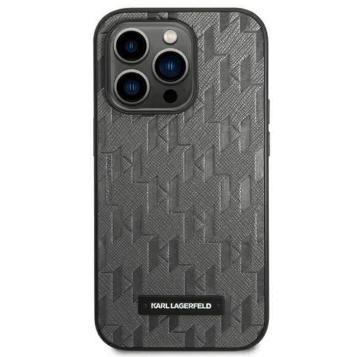 UTGATT1 - Karl Lagerfeld iPhone 14 Pro Skal Saffiano Mono Metal Logo - Grå