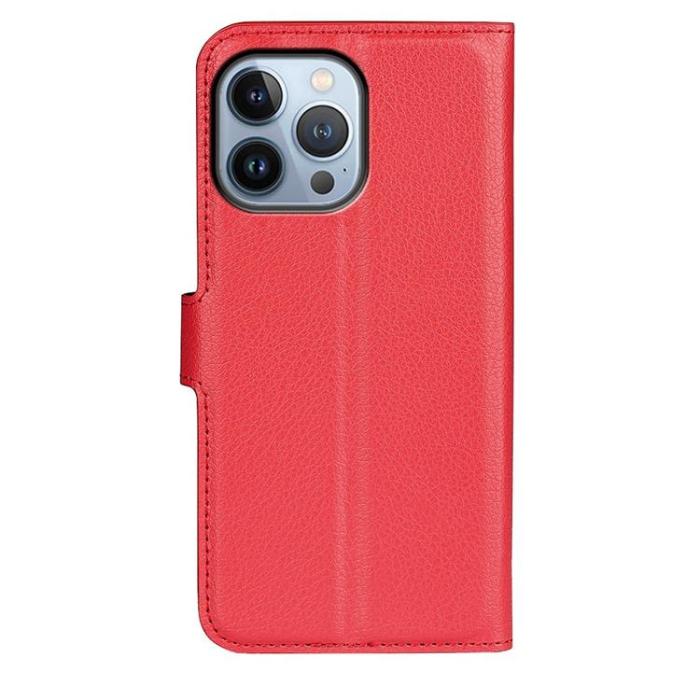 OEM - Litchi Flip iPhone 14 Pro Max Plånboksfodral - Röd