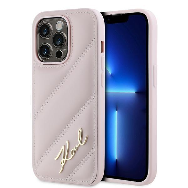 Karl Lagerfeld iPhone 14 Pro Skal MagSafe Quilted Script Rosa