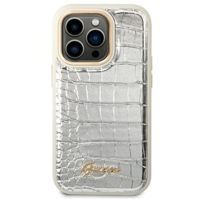 UTGATT1 - GUESS iPhone 14 Pro Skal Croco Collection - Silver
