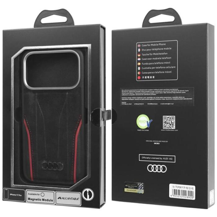 Audi - Audi iPhone 17 Pro Mobilskal MagSafe Äkta läder R8 - Svart-Röd