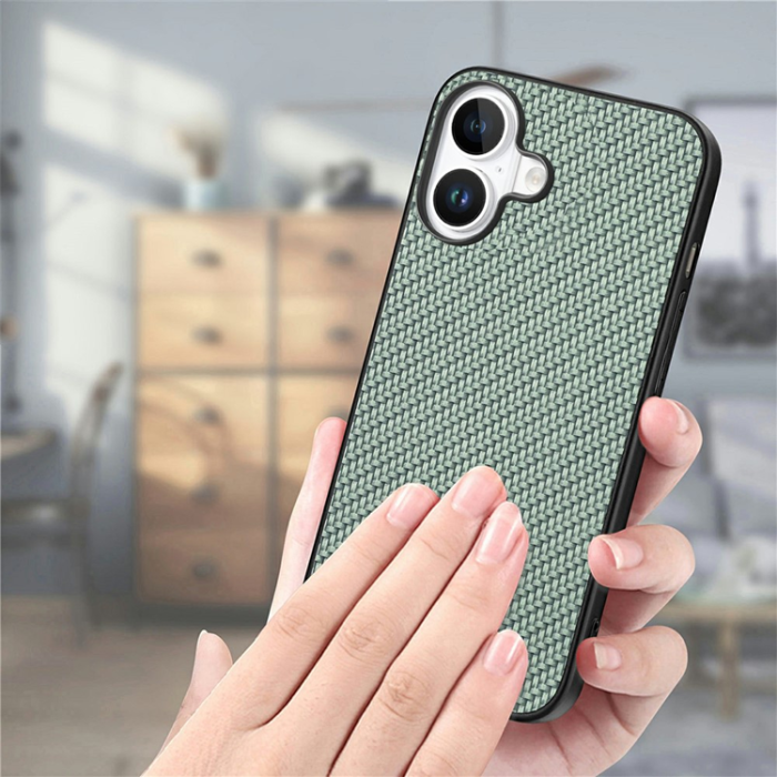 A-One Brand - iPhone 17 Mobilskal Carbon Fiber PU Läder - Grön