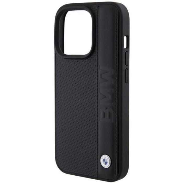 BMW - BMW iPhone 15 Pro Mobilskal Läder Textured & Stripe - Svart