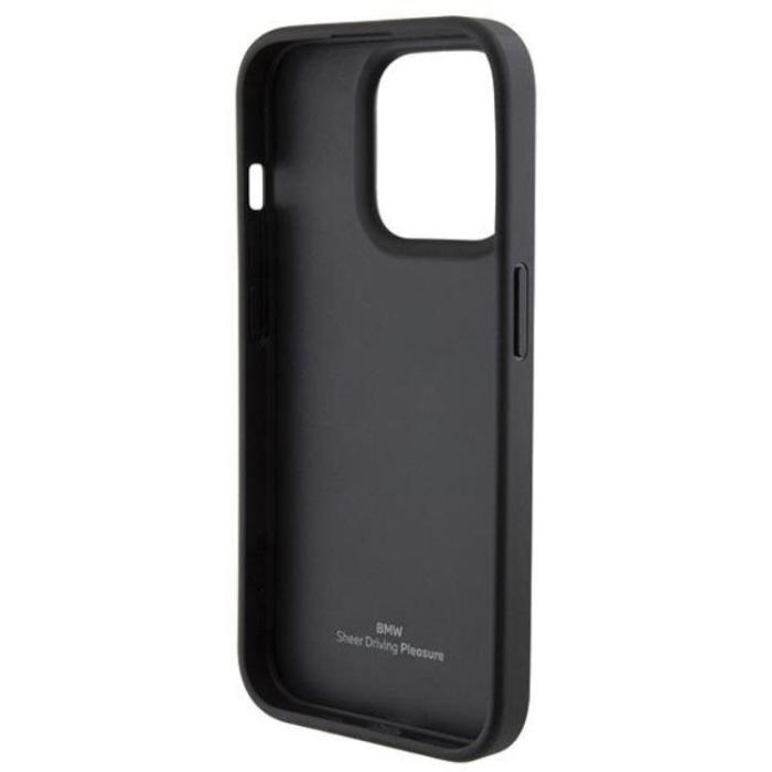 BMW - BMW iPhone 15 Pro Mobilskal Läder Textured & Stripe - Svart