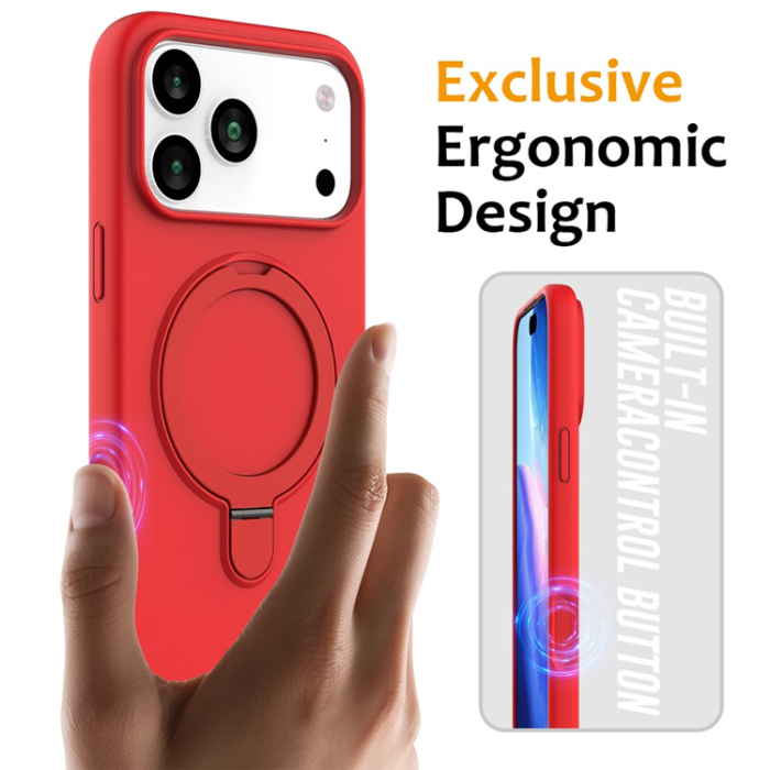 A-One Brand - iPhone 17 Pro Mobiskal MagSafe Kickstand PC + Silikon - Röd