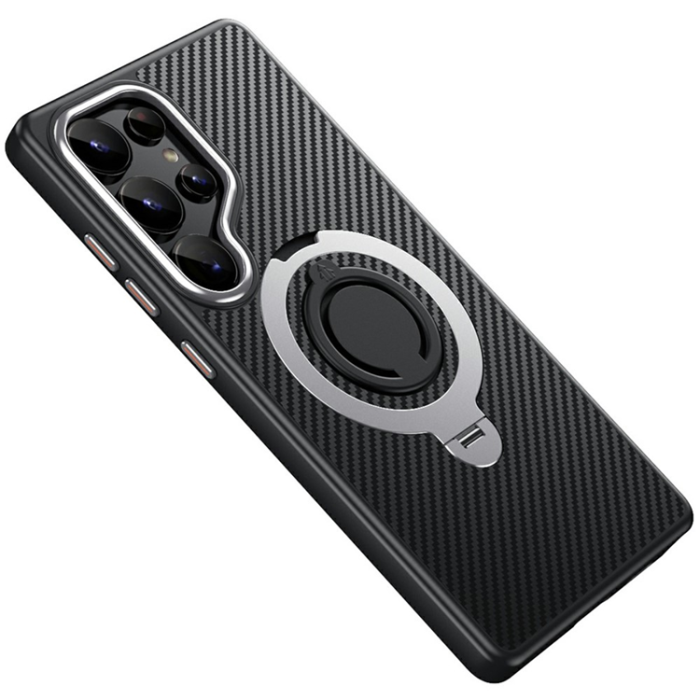 A-One Brand - Galaxy S25 Ultra Mobilskal MagSafe Carbon Fiber Kickstand - Silver