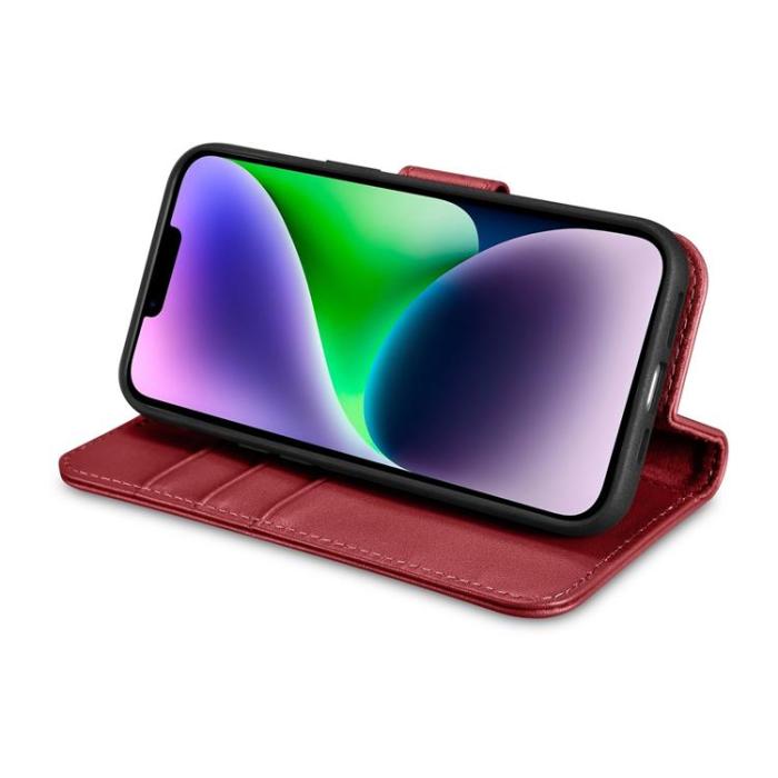 ICARER - iCarer iPhone 14 Plånboksfodral 2in1 Äkta Läder - Röd