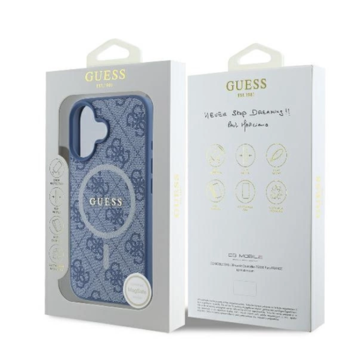 Guess - Guess iPhone 16 Mobilskal Magsafe 4G Ring Classic Logo - Blå