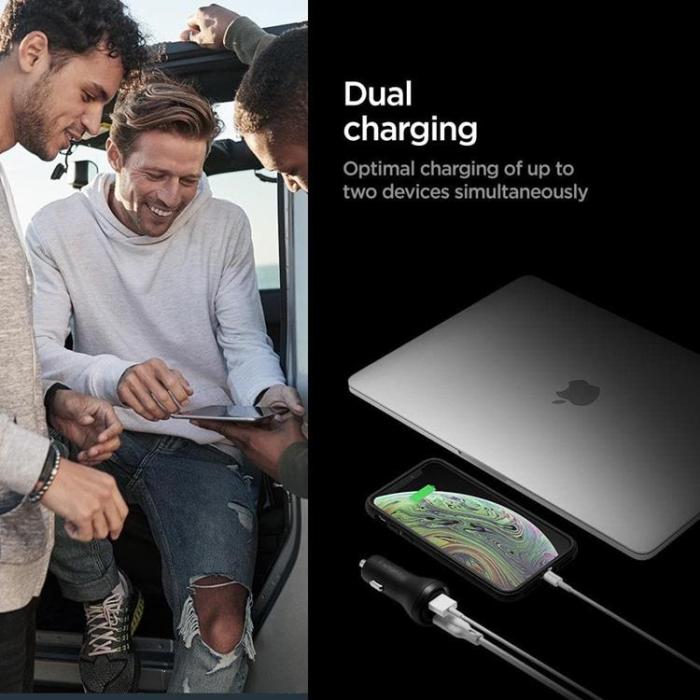 Spigen - Spigen 2-Port Billaddare Steadiboost - Svart