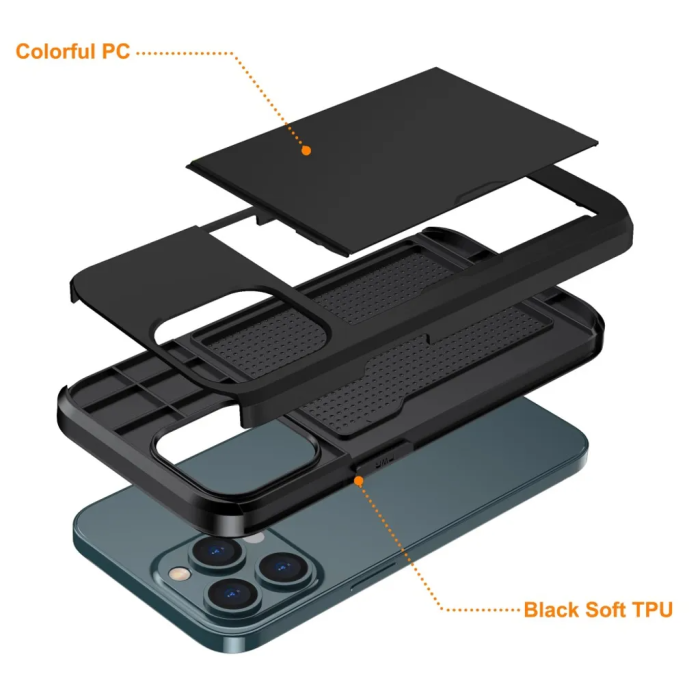 Taltech - iPhone 15 Pro Max Mobilskal Korthållare - Svart