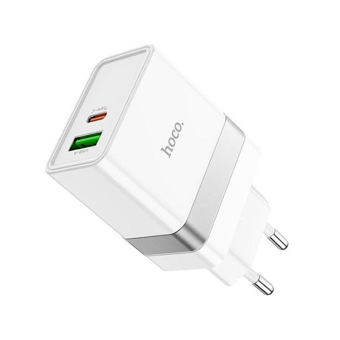 Hoco - Hoco Väggladdare 2-Port USB/USB-C - Vit