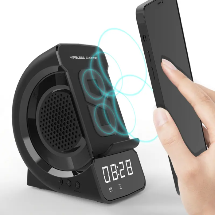 SiGN - SiGN 6-i-1 Trådlös Laddningsställ med Bluetooth Högtalare, Klocka, Radio, AUX