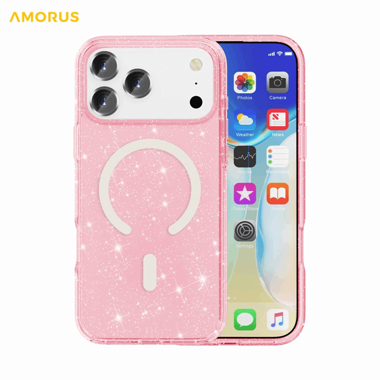 AMORUS Mobilskal till iPhone 17 Pro Max Magsafe Glitter Powder PC + TPU - Rosa (Rosa) | 2353 | AlltMobil