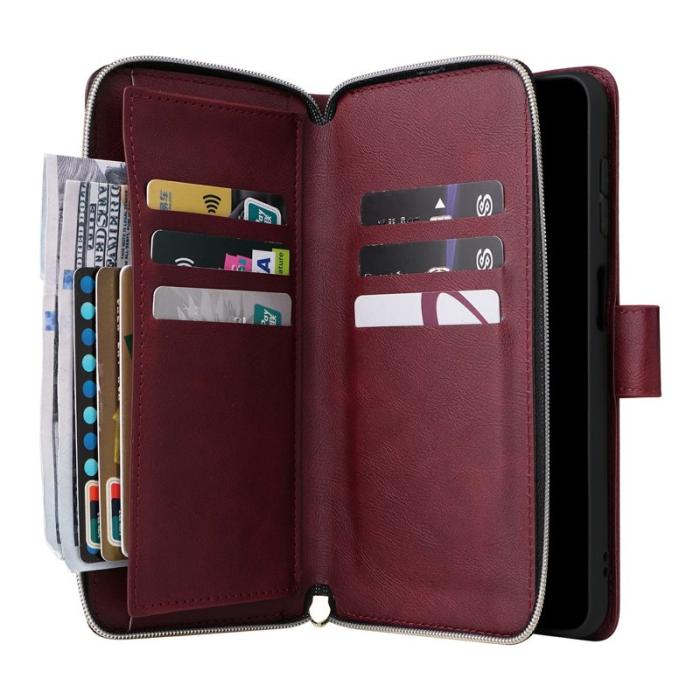 OEM - Mobilfodral för Samsung Galaxy S26 Konstläder 9 kortfack - Vinröd