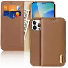 Dux Ducis - Dux Ducis iPhone 14 Pro Max Pl&aring;nboksfodral &Auml;kta L&auml;der Hivo Flip - Brun
