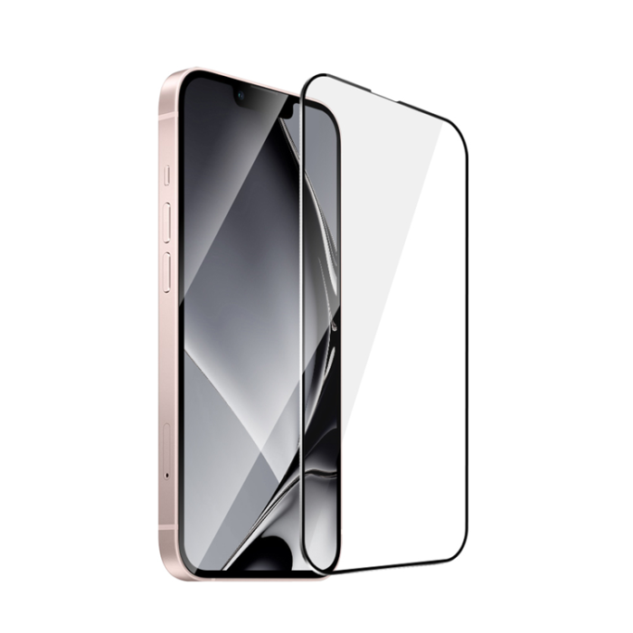 OEM - iPhone 13/13 Pro/14 Härdat Glas Skärmskydd Metall Ram - Svart