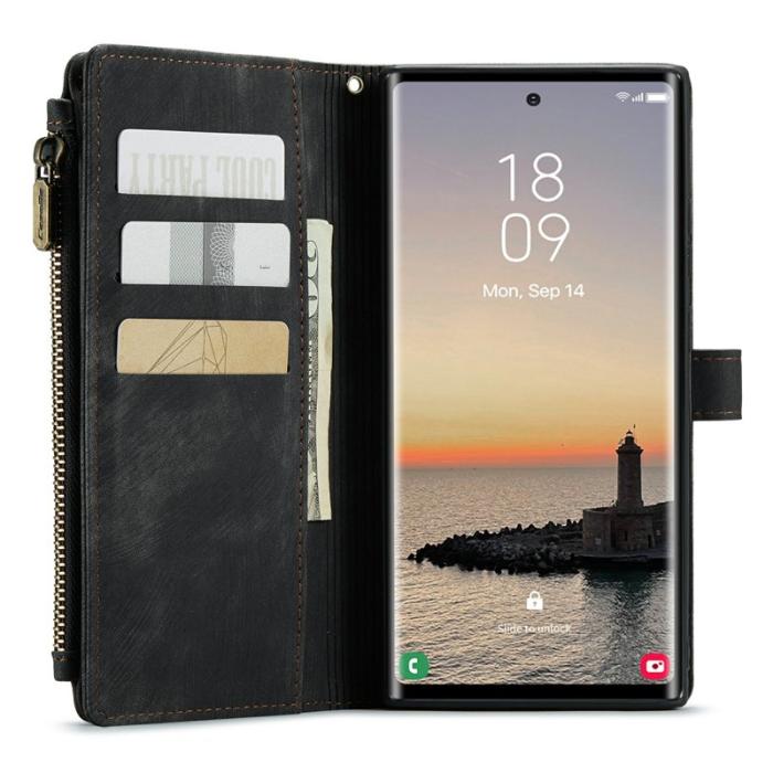 Caseme - CASEME Konstläder Plånboksfodral till Samsung Galaxy S24 Ultra - Svart