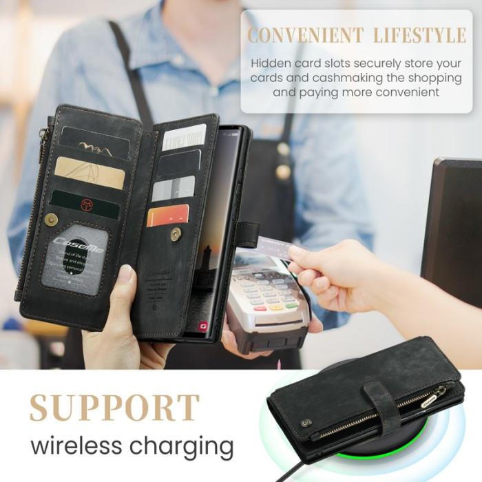 Caseme - CASEME Konstläder Plånboksfodral till Samsung Galaxy S24 Ultra - Svart