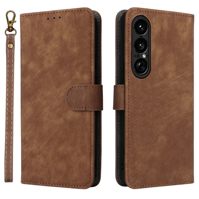 A-One Brand - Sony Xperia 1 VII Plånboksfodral RFID Kickstand med rem - Brun