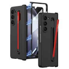 GKK - GKK Samsung Galaxy Z Fold5 Fodral &Auml;kta l&auml;der - Svart/R&ouml;d Stylus