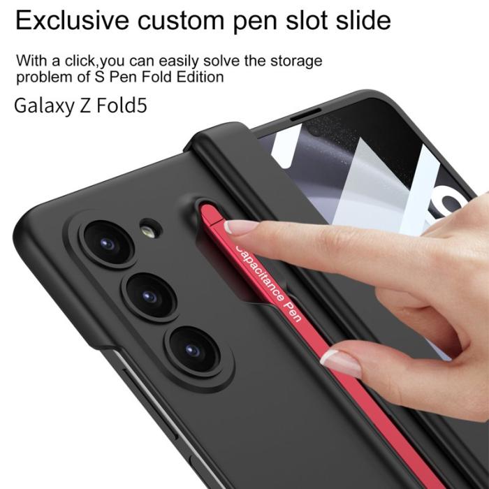 GKK - GKK Samsung Galaxy Z Fold5 Fodral Äkta läder - Svart/Röd Stylus