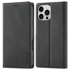 LC.imeeke - LC.IMEEKE iPhone 16 Pro Pl&aring;nboksfodral Konstl&auml;der- Svart