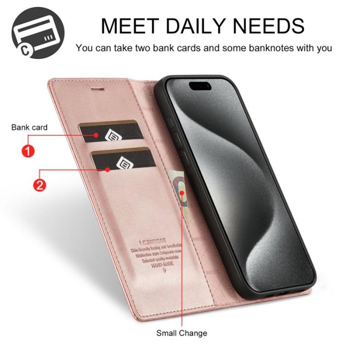 LC.imeeke - LC.IMEEKE iPhone 16 Pro Plånboksfodral Konstläder- Roséguld