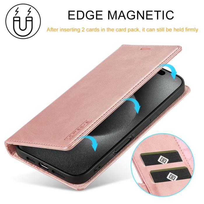 LC.imeeke - LC.IMEEKE iPhone 16 Pro Plånboksfodral Konstläder- Roséguld