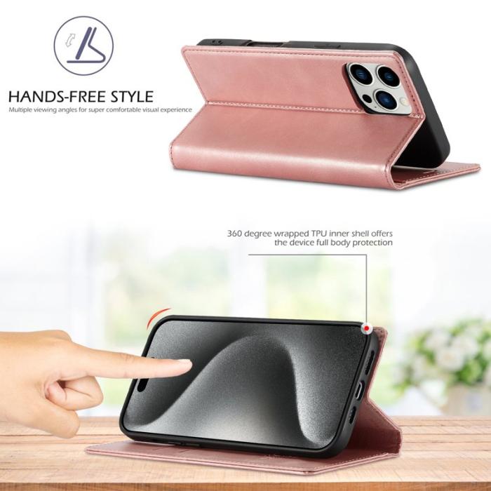 LC.imeeke - LC.IMEEKE iPhone 16 Pro Plånboksfodral Konstläder- Roséguld