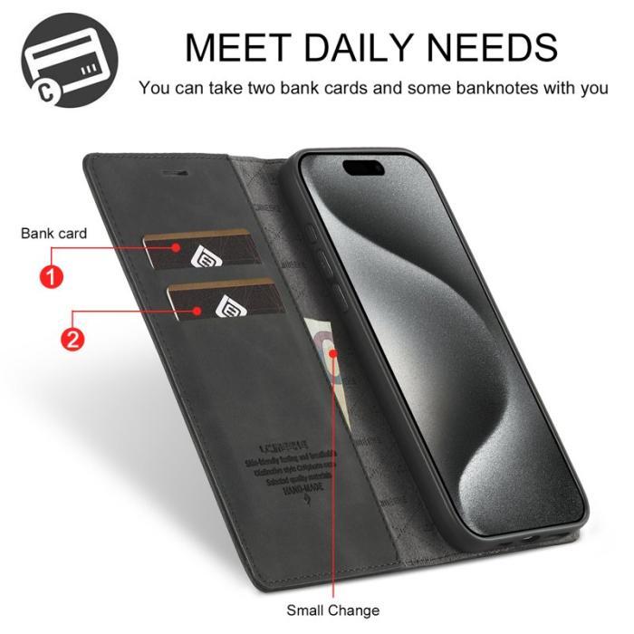 LC.imeeke - LC.IMEEKE iPhone 16 Pro Plånboksfodral Konstläder- Svart
