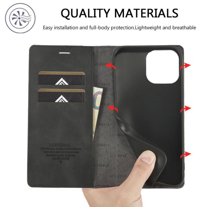 LC.imeeke - LC.IMEEKE iPhone 16 Pro Plånboksfodral Konstläder- Svart