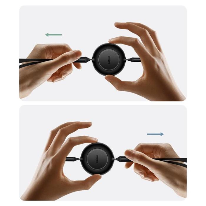 UTGATT1 - Baseus Retractable 3in1 microUSB/Lightning/Typ-C 66W 1.1m - Svart