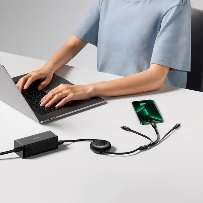 UTGATT1 - Baseus Retractable 3in1 microUSB/Lightning/Typ-C 66W 1.1m - Svart