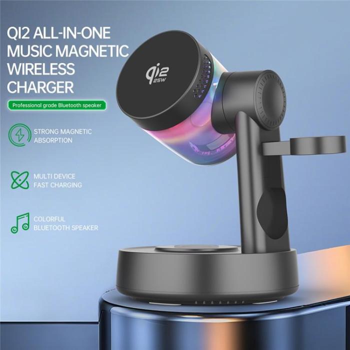 A-One Brand - Qi2.2 Magnetisk Trådlös Laddare 25W iPhone/Apple Watch/AirPods - Svart