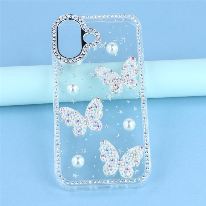 A-One Brand - iPhone 17 Mobilskal Rhinestone Edge Pearl Butterfly