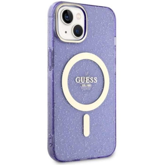 Guess - Guess iPhone 14 Plus Mobilskal MagSafe Glitter Guld - Lila