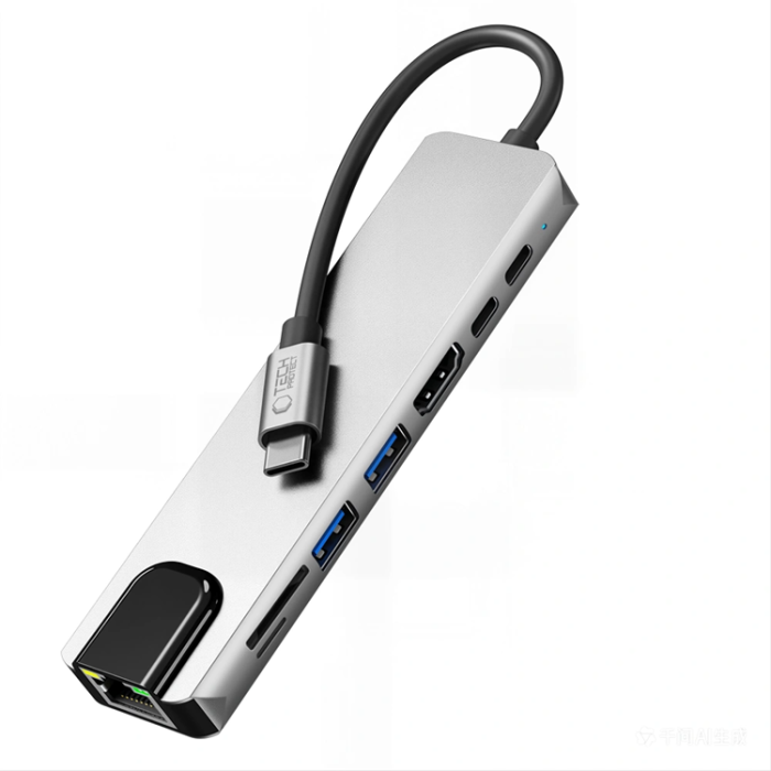 Tech-Protect - Tech-Protect USB Hubbar HDMI 4k PD100W RJ45 1000MB/S - Rymdgrå
