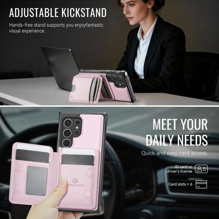 OEM - JEEHOOD Samsung Galaxy S22 Ultra 5G Fodral KonstLäder - Rosa