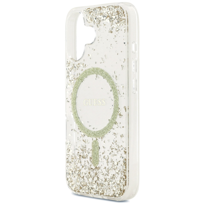 Guess - Guess iPhone 17 Mobilskal Magsafe Resin Bottom Glitter - Guld