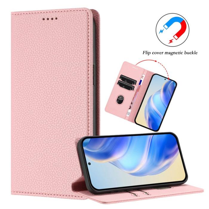 OEM - Litchi Samsung Galaxy S26 Plus Fodral RFID Skydd Äkta Läder - Rosa