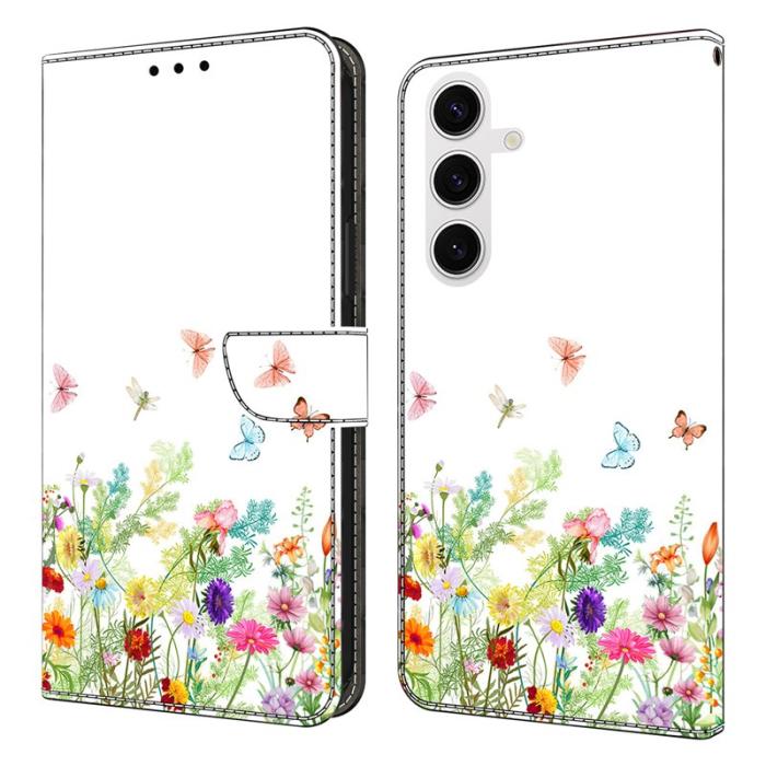 OEM - Samsung Galaxy S26 Fodral Äkta Läder Mönstertryck - Blommor och Gräs